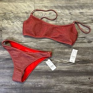 Red sparkle bikini set